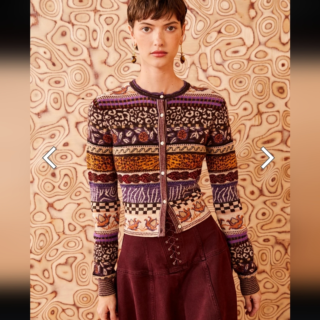 Ulla Johnson Liza Jacquard Knit Purple And Brown Patterned Cardigan